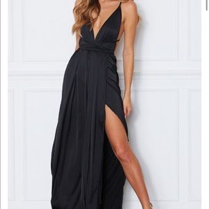 Black Hello Molly Silk Prom Maxi Dress with Slit